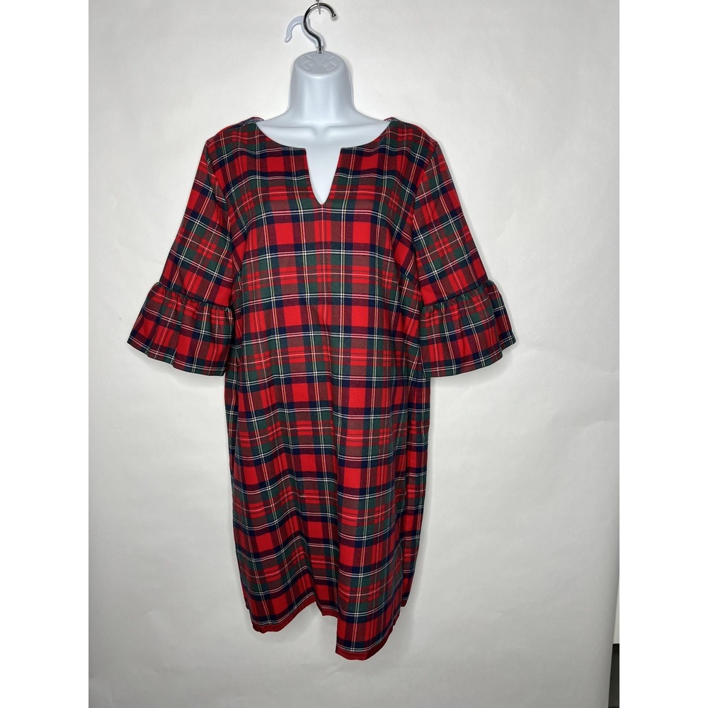 Vineyard Vines Dress Womens 12 Red Plaid Bell Sleeve Shift Christmas Party